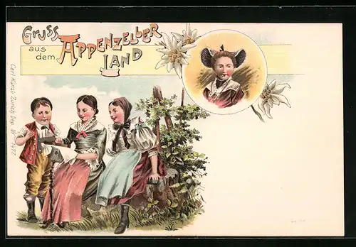 Lithographie Appenzeller in Tracht