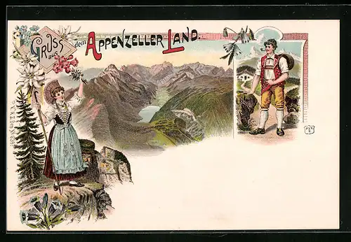 Lithographie Appenzeller Land, Appenzeller in Tracht