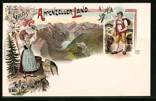Lithographie Appenzeller Land, Appenzeller in Tracht