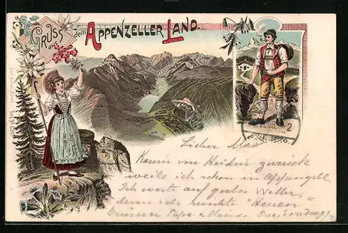 Lithographie Appenzeller Land, Appenzeller in Tracht
