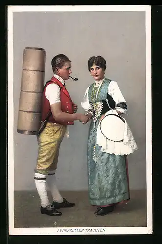 AK Mann und Frau in Appenzeller Trachten