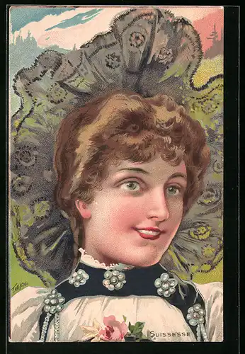 AK Hübsche Dame in Schweizer Tracht