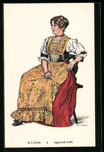 AK Dame in schmucker Appenzeller Tracht