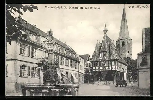 AK Michelstadt i. O., Marktplatz mit Rathaus