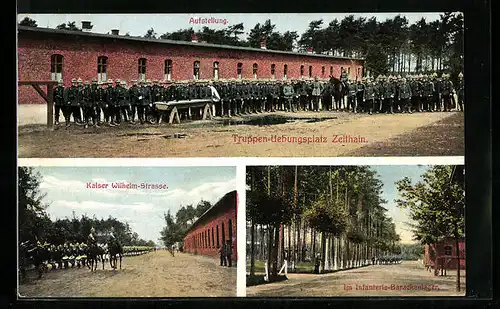AK Zeithain, Truppenübungsplatz, Kaiser-Wilhelm-Strasse, Infanterie-Barackenlager