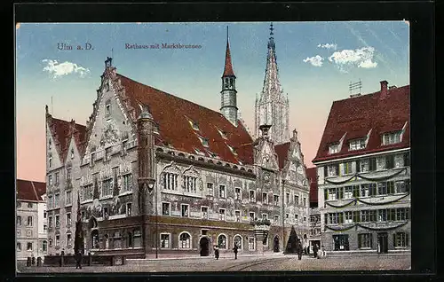 AK Ulm a. D., Rathaus mit Marktbrunnen