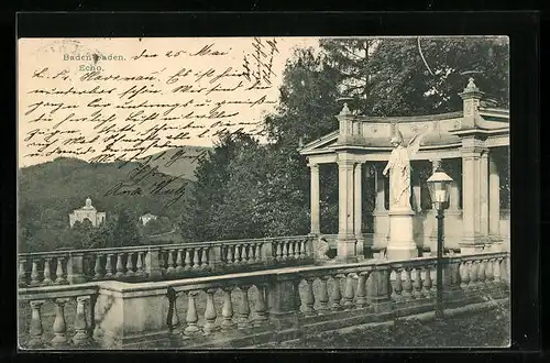 AK Baden-Baden, Aussichtsplattform Echo mit Denkmal