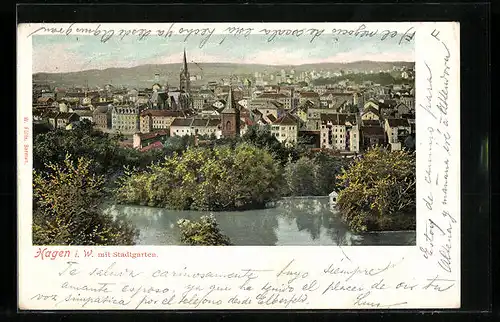 AK Hagen i. W., Teilansicht mit Stadtgarten