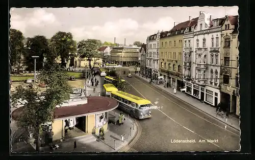 AK Lüdenscheid, Strassenpartie am Markt aus der Vogelschau