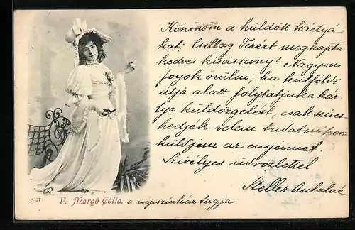 AK Schauspielerin Margó Célia im Kleid mit Hut