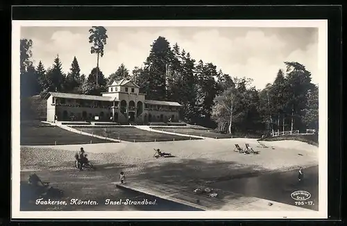 AK Faakersee, Insel-Strandbad mit Badegästen