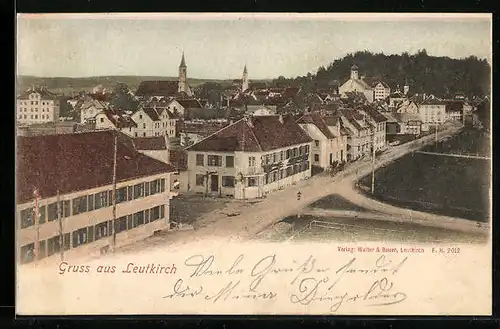 AK Leutkirch, Teilansicht mit Strassenpartie