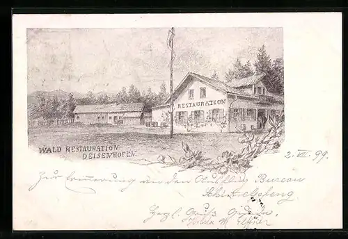 Lithographie Deisenhofen, Wald-Restaurant