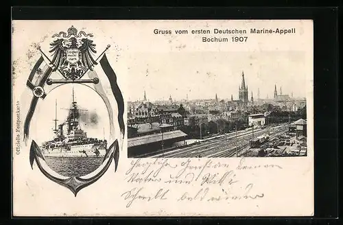 AK Bochum, Erster Deutscher Marien-Appell 1907, Schiff in Fahrt