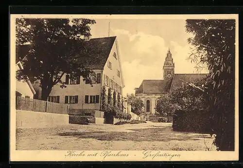 AK Grossaitingen, Kirche mit Pfarrhaus