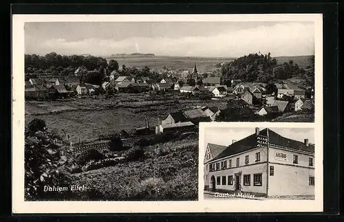 AK Dahlem i. Eifel, Ortsansicht mit Gasthof Müller