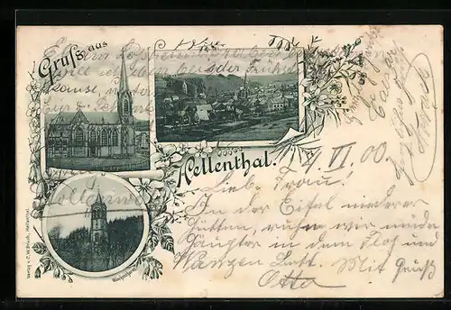 AK Hellenthal, Ortsansicht mit Glockenthurm