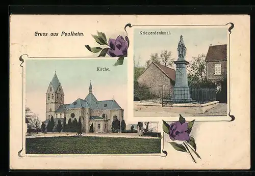 AK Poulheim, Kirche, Kriegerdenkmal