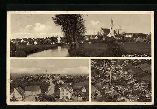 AK Bobingen b. Augsburg, Gesamtansicht, Fliegeraufnahme