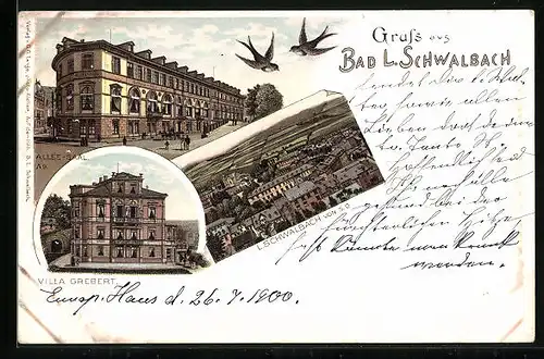 Lithographie Bad Schwalbach, Villa Grebert, Allee-Saal