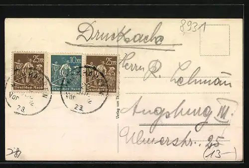 AK Mickhausen, Teilansicht, Ortspartie mit Kirche, Gebäudeansicht