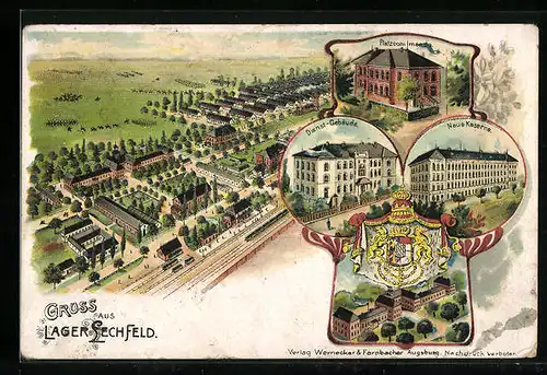 Lithographie Lager Lechfeld, Neue Kaserne, Dienst-Gebäude