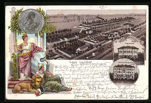 Lithographie Lager Lechfeld, Totalansicht mit Dienstgebäude