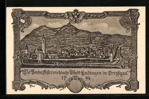 Künstler-AK Endingen, Teilansicht mit Kirche