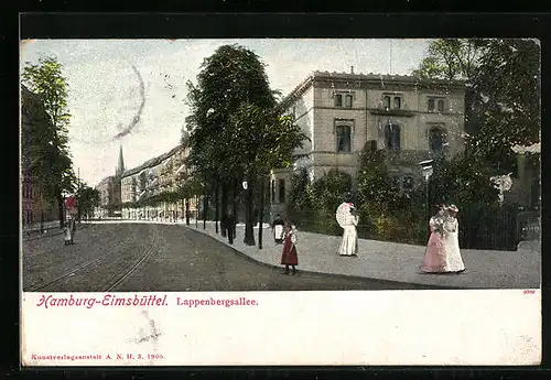 AK Hamburg-Eimsbüttel, Lappenbergsallee mit Passanten
