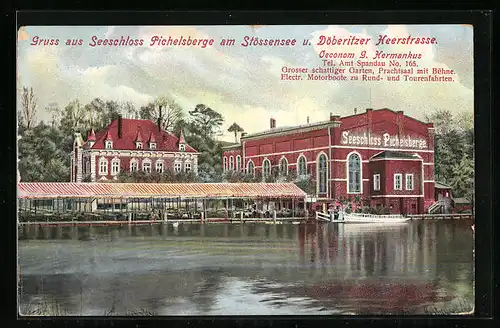 AK Berlin-Pichelsberg, Seeschloss Pichelsberge am Stössensee und Döberitzer Heerstrasse