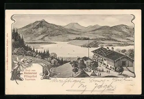 Lithographie Tegernsee, Restaurant Pfliegelhof