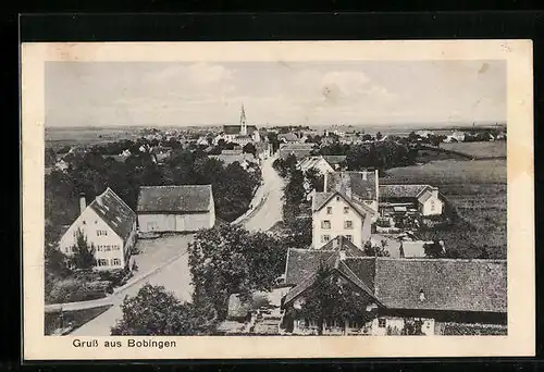 AK Bobingen, Strassenpartie mit Kirche