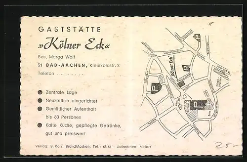 AK Bad-Aachen, Gasthaus Kölner Eck, Innenansicht