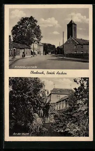 AK Oberbruch /Bez. Aachen, Hindenburgstrasse mit Kirche, An der Wurm