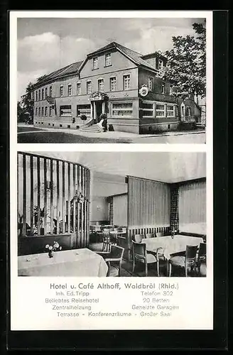 AK Waldbröl /Rhld., Hotel und Cafe Althoff, Strassenansicht, Innenansicht