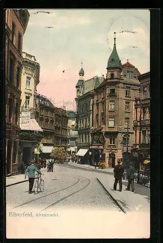 AK Elberfeld, Strassenpartie Altenmarkt mit Hotel Adler