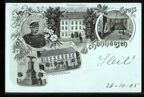 Lithographie Schönhausen, Bismarck, Geburtshaus Bismarcks, Gasthof zum Fürsten Bismarck
