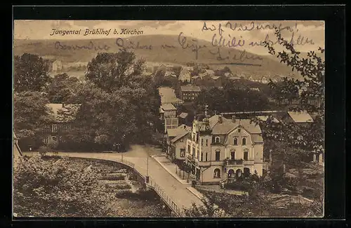 AK Brühlhof bei Kirchen, Ortsansicht mit Strasse aus der Vogelschau