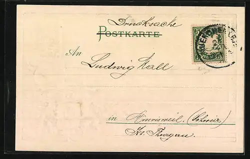 Passepartout-Lithographie München, Justizpalast und Wappen