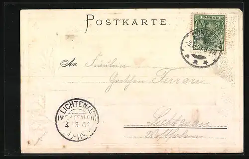 Passepartout-Lithographie Coblenz, Totalansicht und Wappen