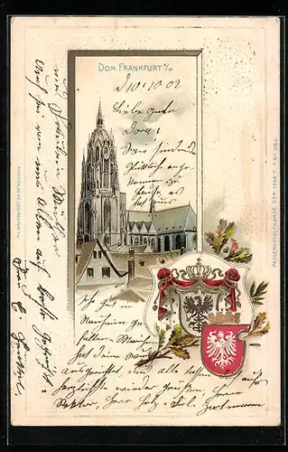 Passepartout-Lithographie Alt-Frankfurt, Dom und Wappen