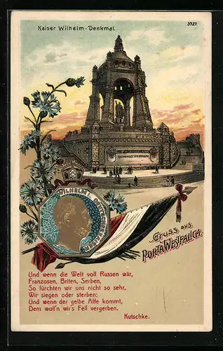 Passepartout-Lithographie Porta Westfalica, Kaiser Wilhelm-Denkmal