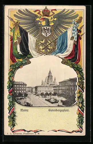 Passepartout-Lithographie Mainz, Gutenbergplatz, Wappen