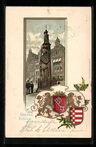 Passepartout-Lithographie Bremen, Der Roland, Wappen