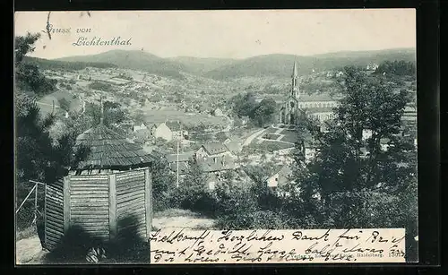 AK Lichtenthal, Teilansicht mit Kirche aus der Vogelschau