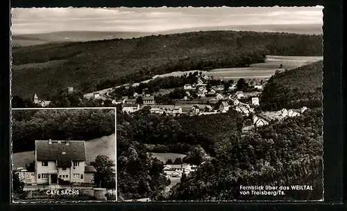 AK Treisberg /Ts., Fernblick über das Weiltal, Café Sachs