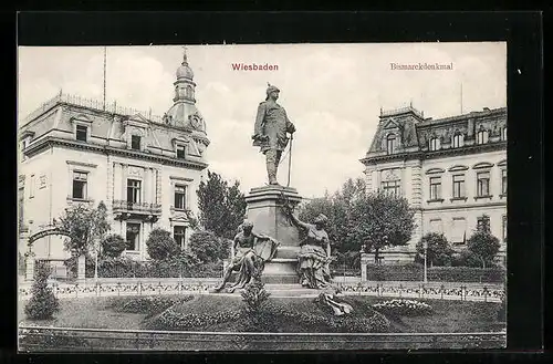 AK Wiesbaden, Bismarckdenkmal