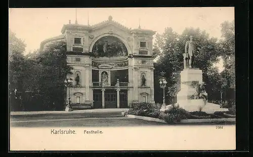 AK Karlsruhe, Frontansicht der Festhalle