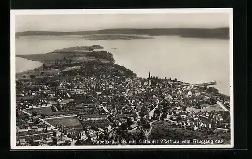 AK Radolfzell, Fliegeraufnahme mit Halbinsel Mettnau