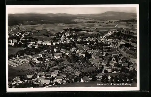 AK Bonndorf i. Schw., Blick auf die Ortschaft mit Feldberg